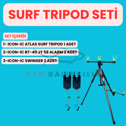 ICON-IC Surf Tripod Seti– Profesyonel Surfcasting İçin Tam Donanım (Atlas Tripod + 2 BT-40 Alarm + 2 Swinger)