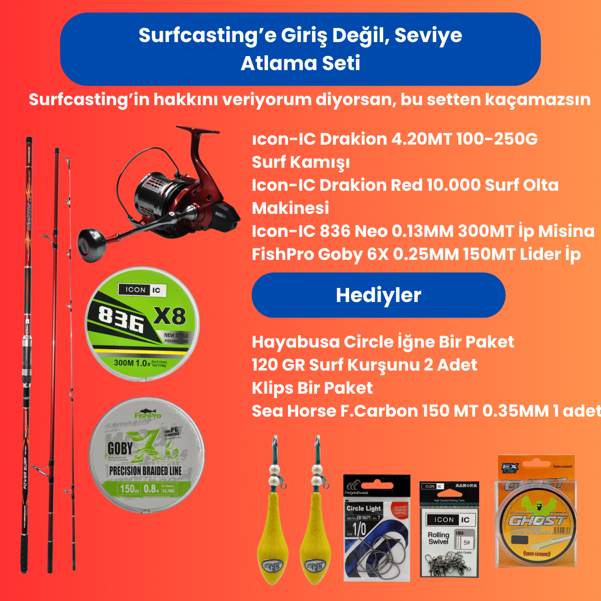 Seviye Atlatan Surfcasting Olta Kombini